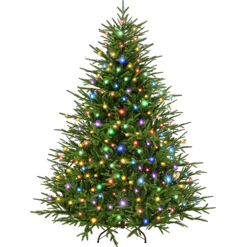Yaheetech 6ft/7.5ft Pre-lit Artificial Christmas Tree with Multicolored LED Lights of 9 Light Modes, Green