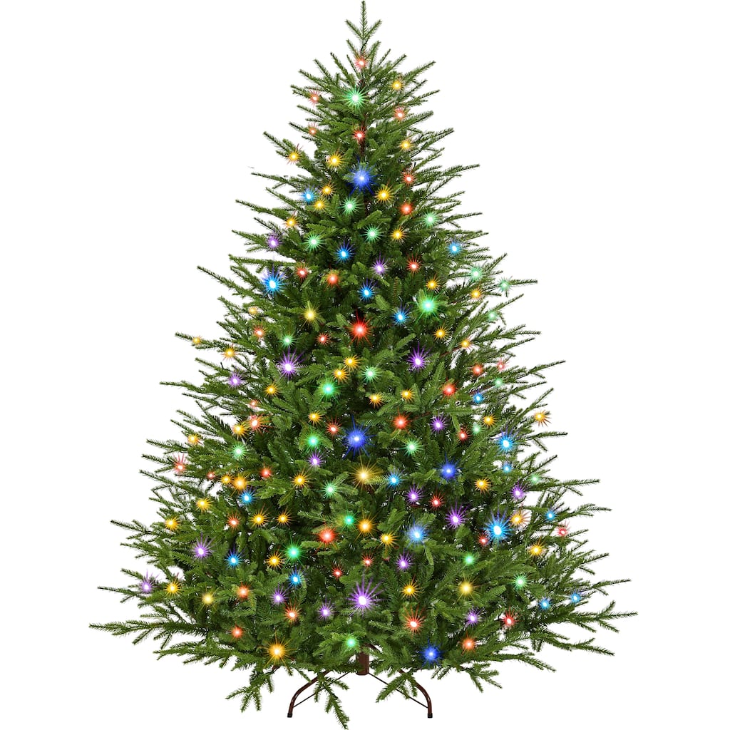 Yaheetech 6ft/7.5ft Pre-lit Artificial Christmas Tree with Multicolored LED Lights of 9 Light Modes, Green