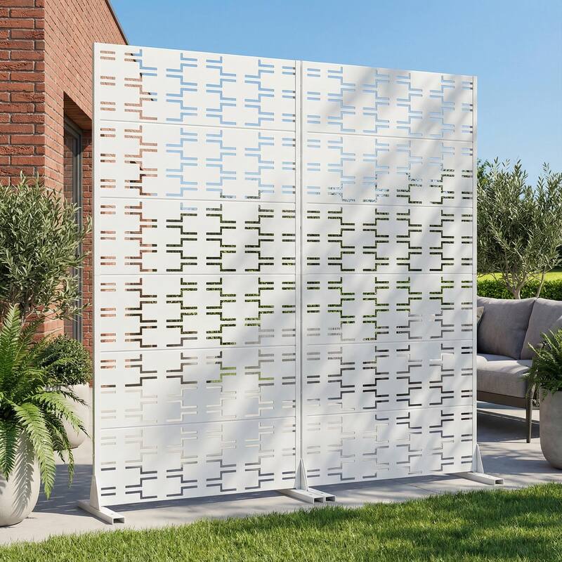 Outdoor Privacy Screen Metal Screen Fence Panel Set of 2