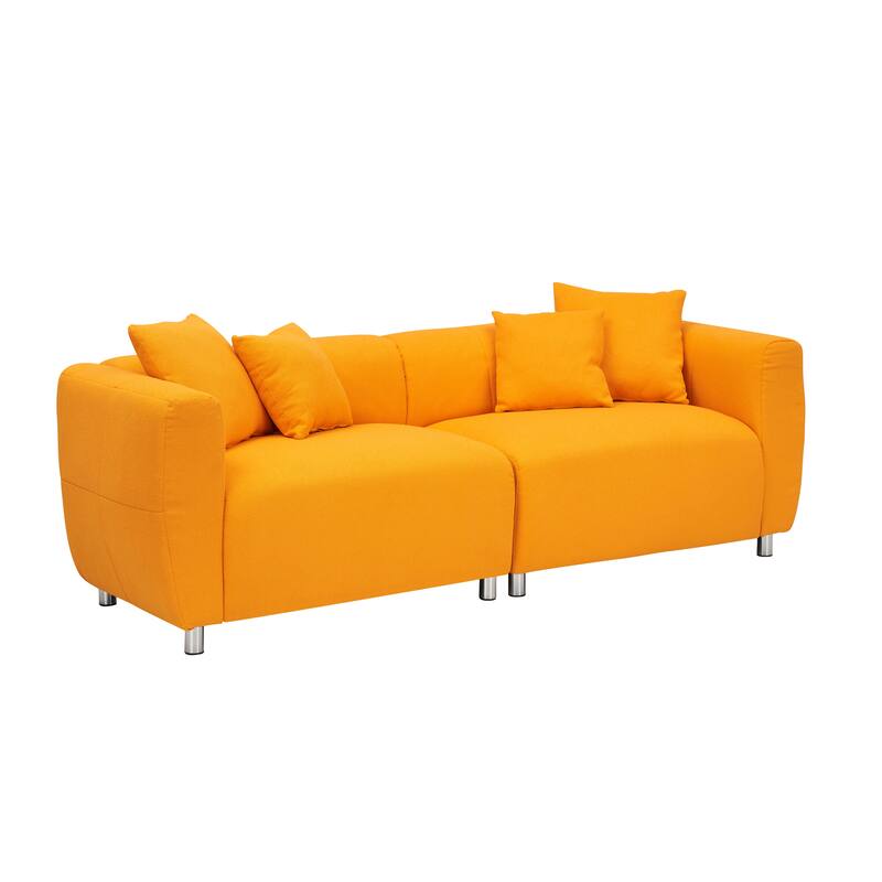 89" 3-Seater Sofa - Modern Living Room Couch with Solid Wood Frame, Metal Legs & 4 Pillows