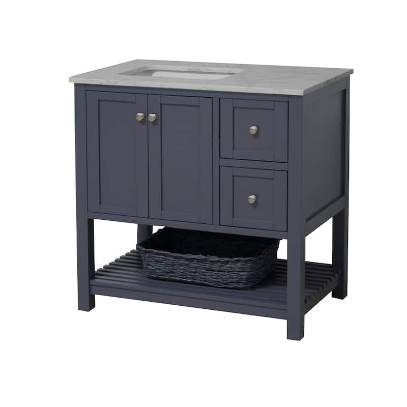 KitchenBathCollection Lakeshore 36" Bathroom Vanity with Engineered Carrara Top