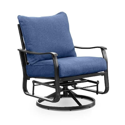 Oroz Swivel Glider Armchair Set of 2, Navy Blue Cushion, Black Metal