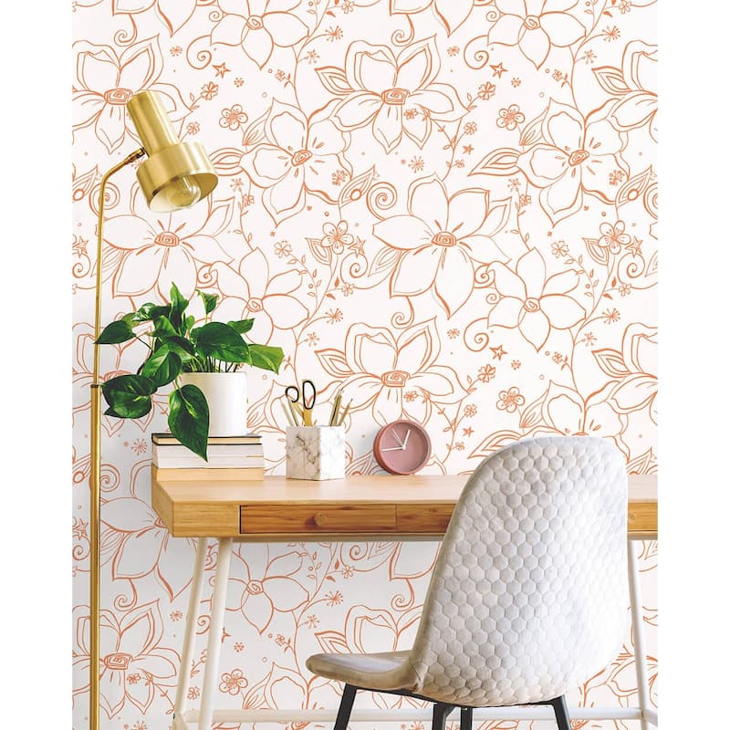 NextWall Linework Floral Peel and Stick Removable Wallpaper