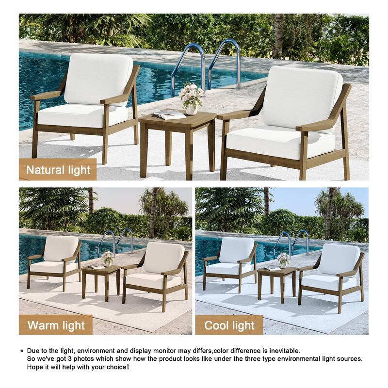 3-piece Teak Modern Cushioned Club Chairs Set Patio Bistro Set