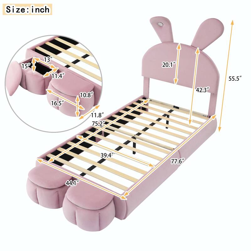 Twin Size Upholstered Platform Bed