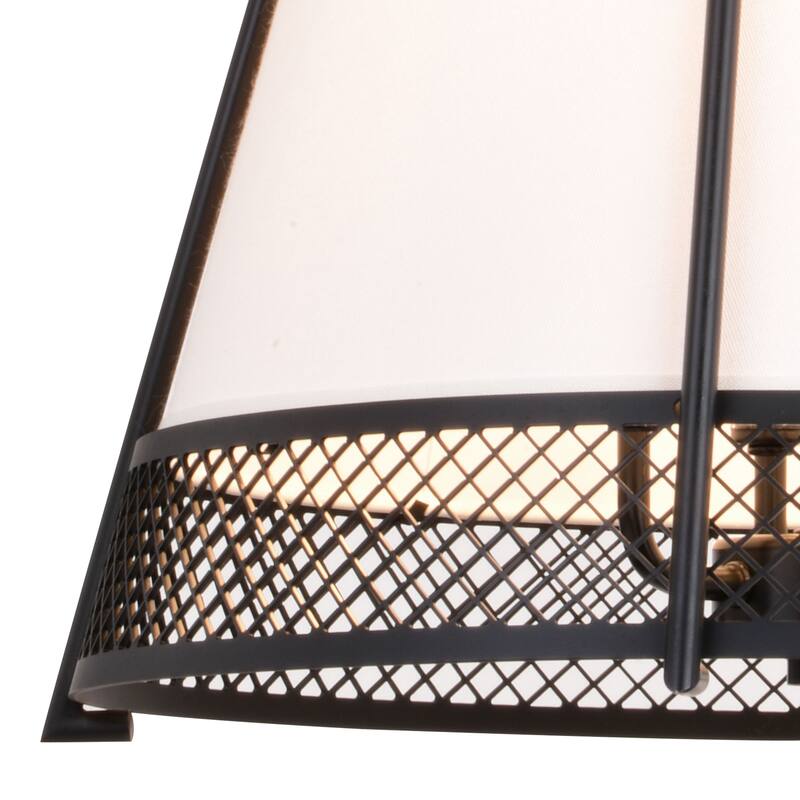 Benton 3L Black Wire Cage Modern Industrial Pendant Light White Linen Shade - 16.75-in W x 19-in H x 16.75-in D