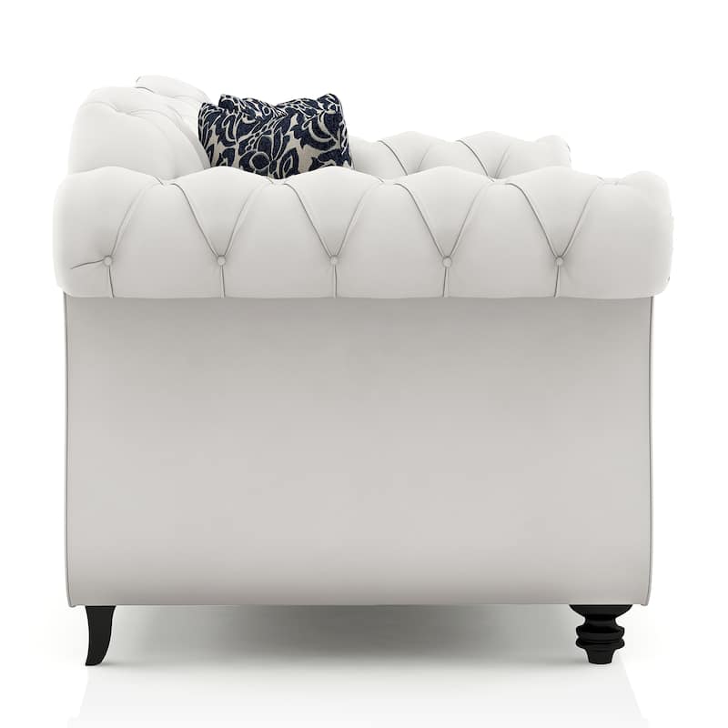 Addae Glam White Fabric Upholstered Rolled Arms Tufted Sofa by Furniture of America