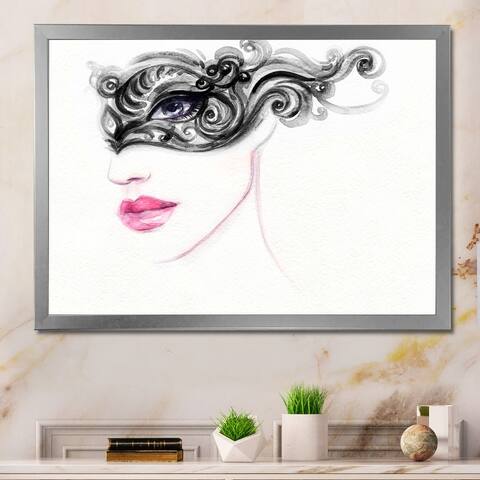 Designart "Fashionista With Black Venice Mask" Glam Framed Wall Art