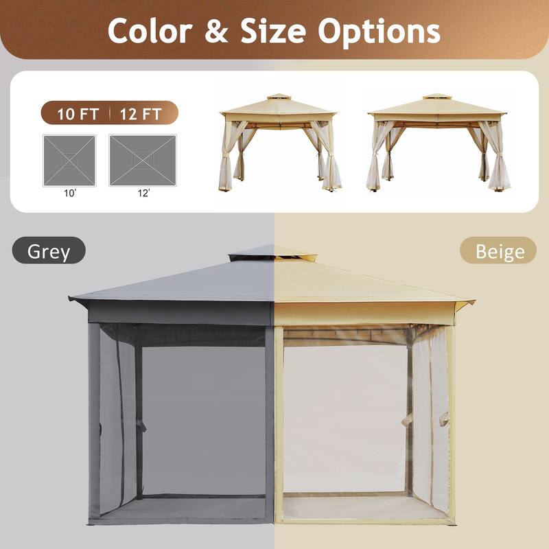 10"x10"/10"x12" Outdoor Gazebo Tent with Double Roof and Mosquito Netting