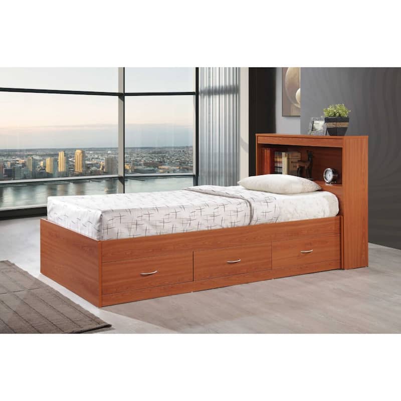 85.5" Cherry Red Captain Bed with 3 Drawers and Headboard - Twin Size