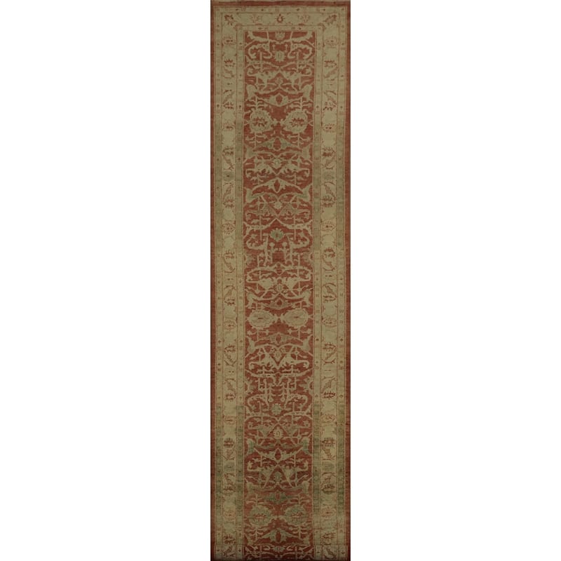 Hand Knotted Oriental 100% Wool Carpet Traditional Floral Oranges & Rust Ziegler Runner Rug - 13' 2'' X 2' 6''