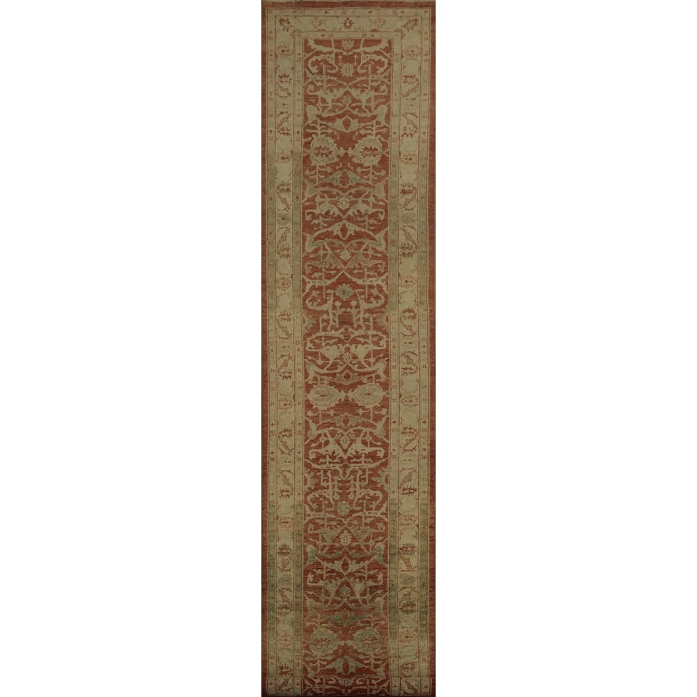 Hand Knotted Oriental 100% Wool Carpet Traditional Floral Oranges & Rust Ziegler Runner Rug - 13' 2'' X 2' 6''