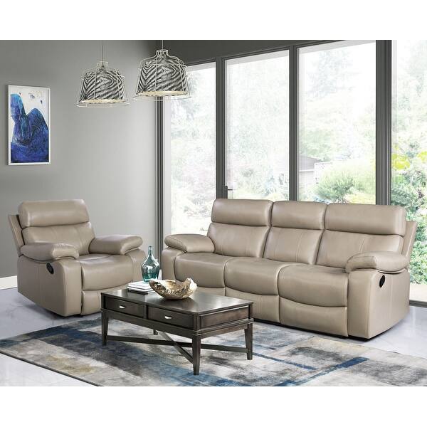 Abbyson Clayton 2 Piece Top Grain Leather Manual Reclining Sofa and