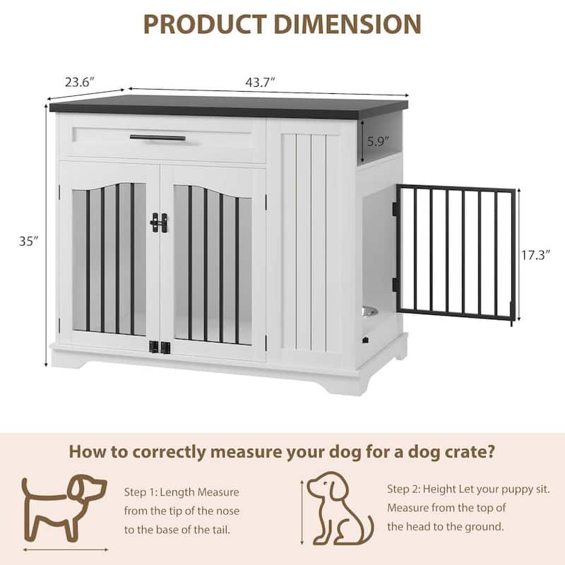 Heavy-Duty Dog Crate Furniture with Storage & Feeding Bowls