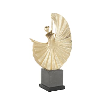 Polystone Dancer Ballet Decorative Sculpture with Elevated Black Base - Gold - Roche River Decor