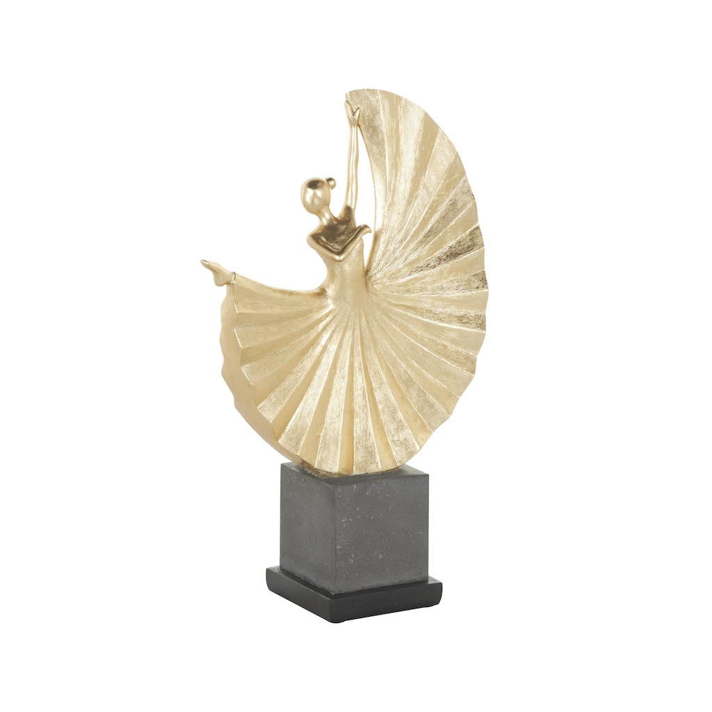 Polystone Dancer Ballet Decorative Sculpture with Elevated Black Base - Gold - Roche River Decor