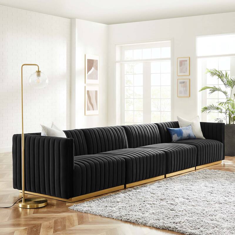 Conjure Channel Tufted Performance Velvet 4-Piece Sofa - Gold Black