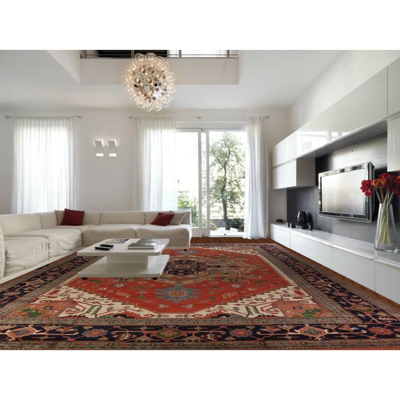 Orange Medallion Heriz Serapi Oriental Large Rug Handmade Wool Carpet - 16'4"x 24'6"