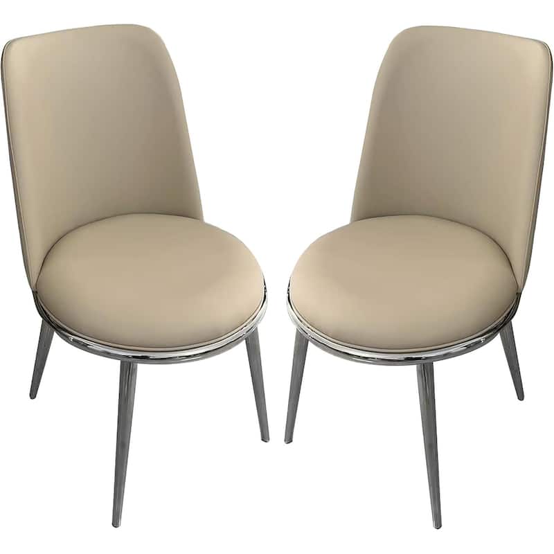 Contemporary Taupe Finish Upholstered Round Side Chairs Set