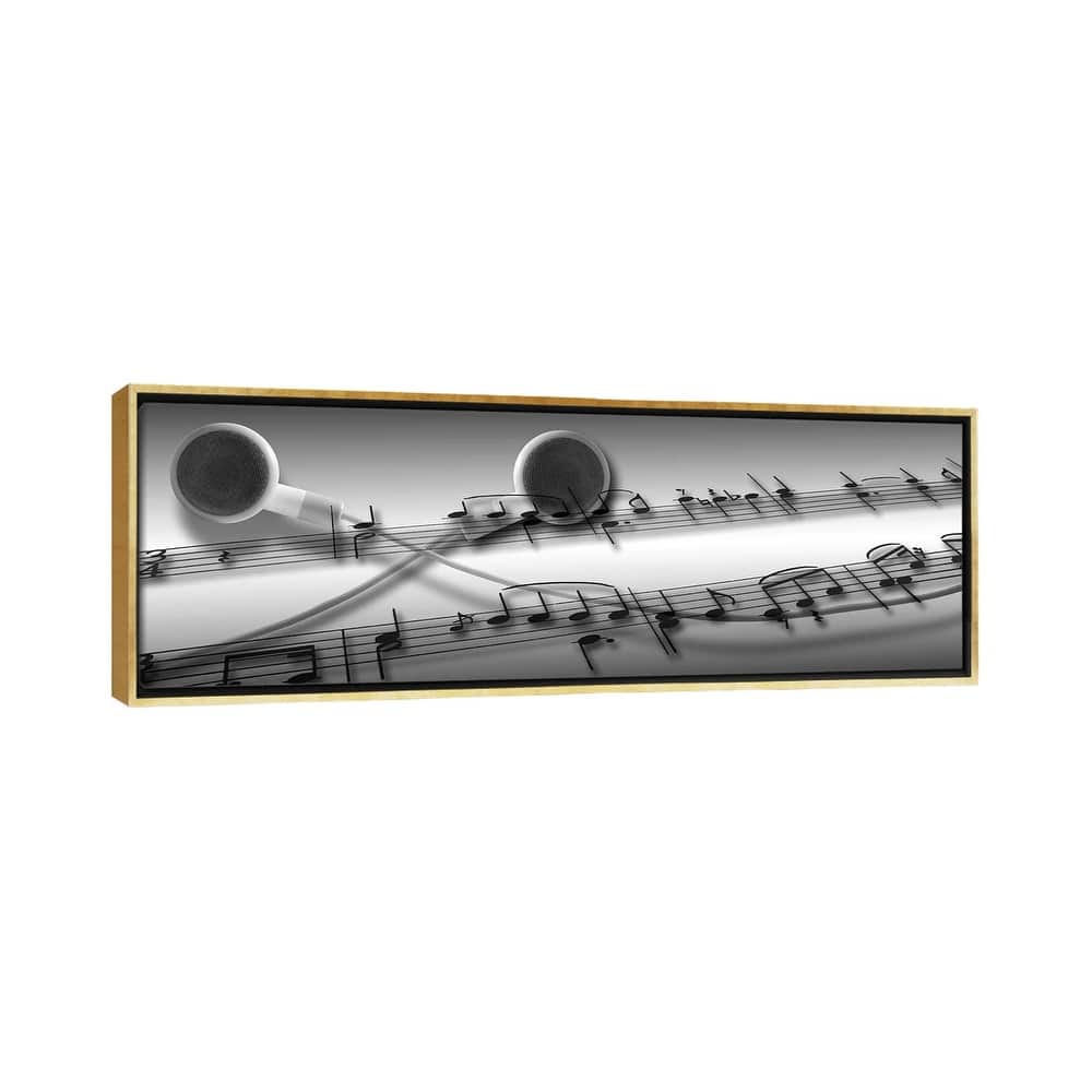 iCanvas "Music notes superimposed on ear phones" by Panoramic Images Framed Canvas Print