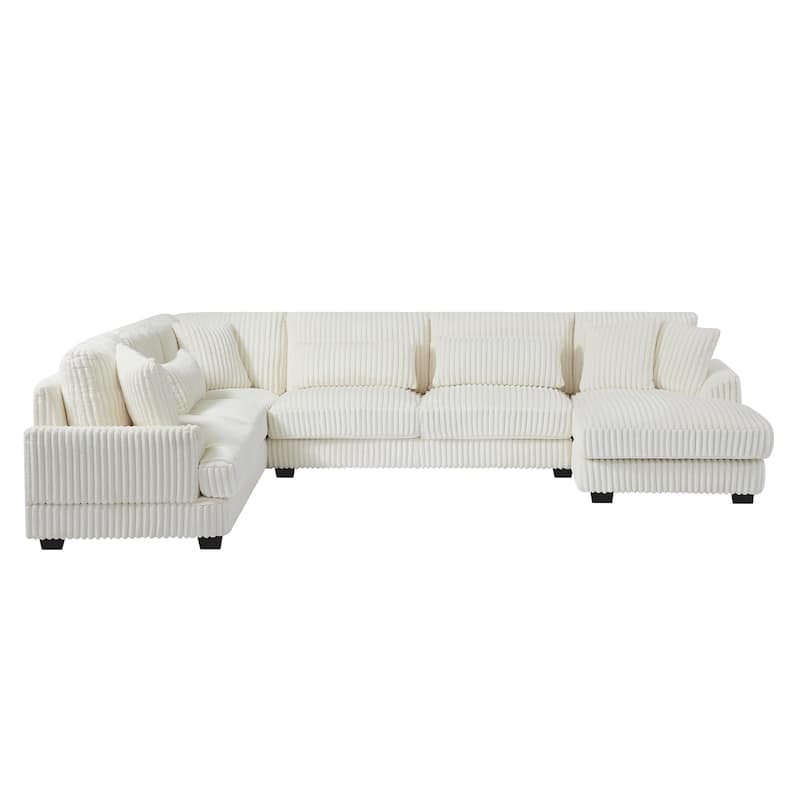 Oversized U-Shaped Sectional Sofa with Chaise, 4 Square and 3 Lumbar Pillows for Living Room