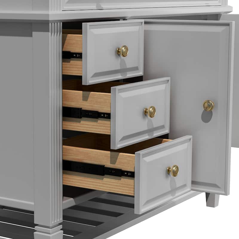 42-Inch Bathroom Vanity with Artificial Marble Countertop, Single Sink, Storage Shelf, Drawers, and Double Door Cabinet