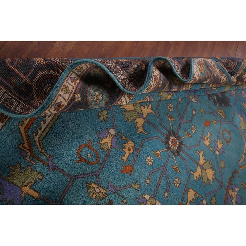 Blue Oushak Oriental Area Rug Handmade Wool Carpet - 8'11" X 11'8"