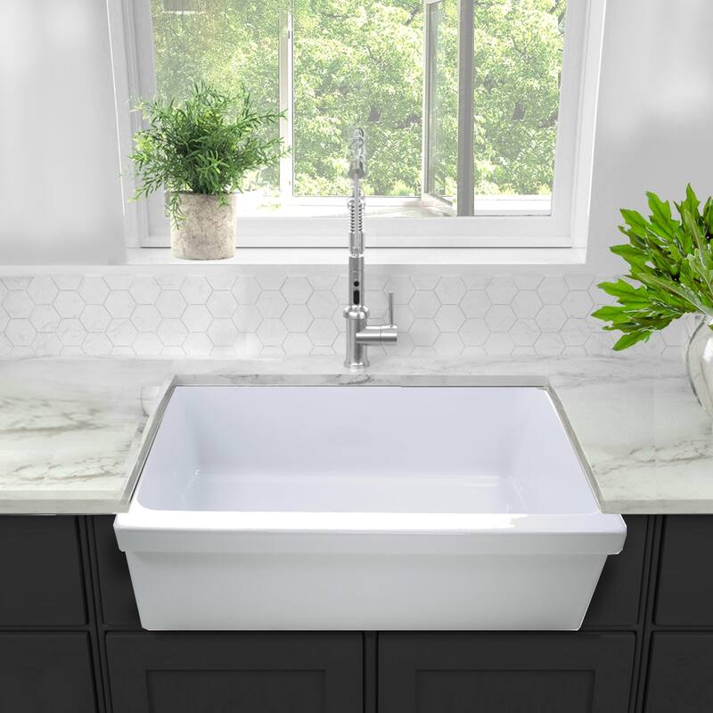Highpoint Collection Fireclay Reversible Double Lip Farmhouse Sink