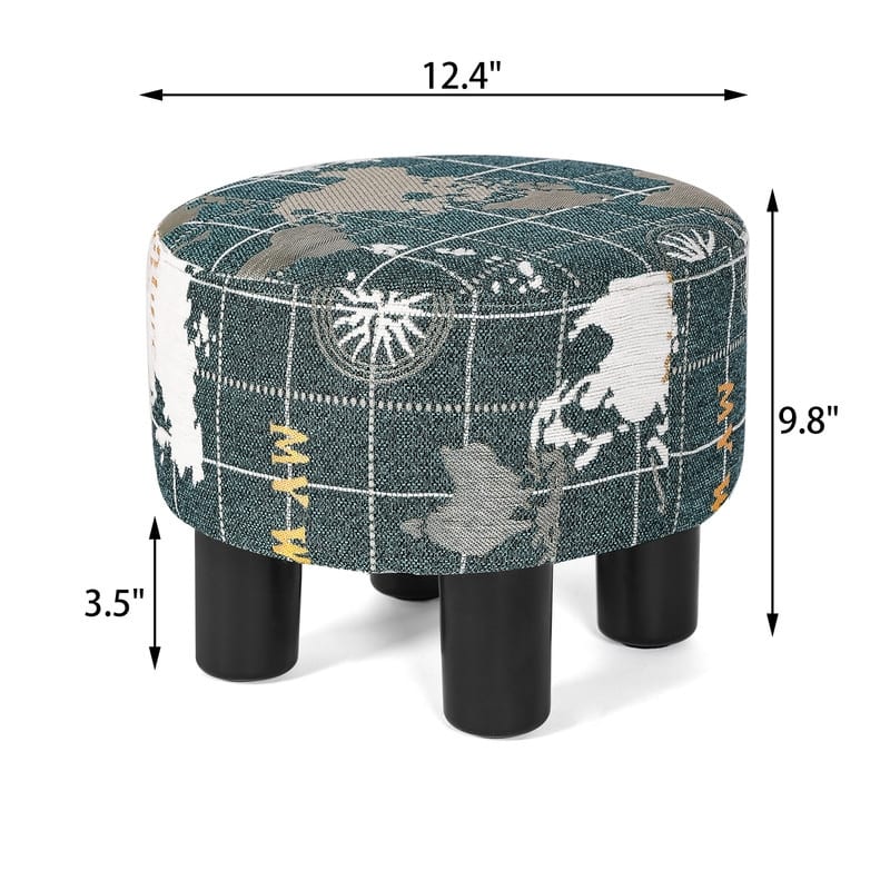 Adeco Round Ottoman Fabric Footrest Modern Padded Chair Footstool
