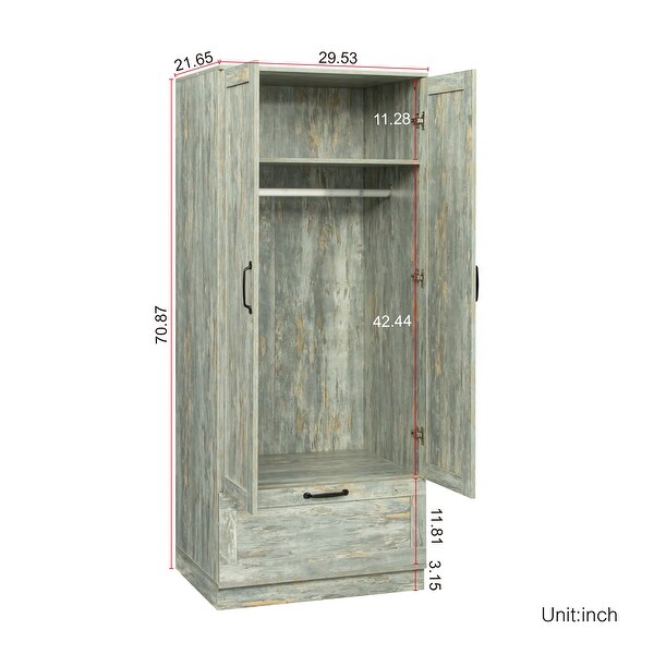 Vintage Wooden Wardrobe with Drawers and Open Compartments, Rustic