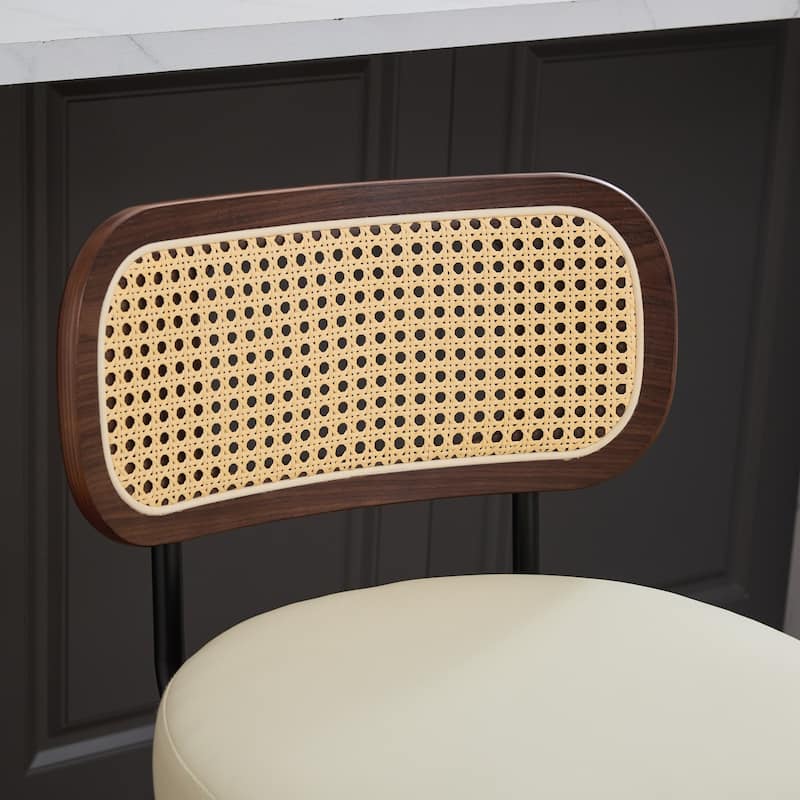 GDF Studio - Renley 26-Inch Rattan Cane Back Swivel Counter Height Bar Stools