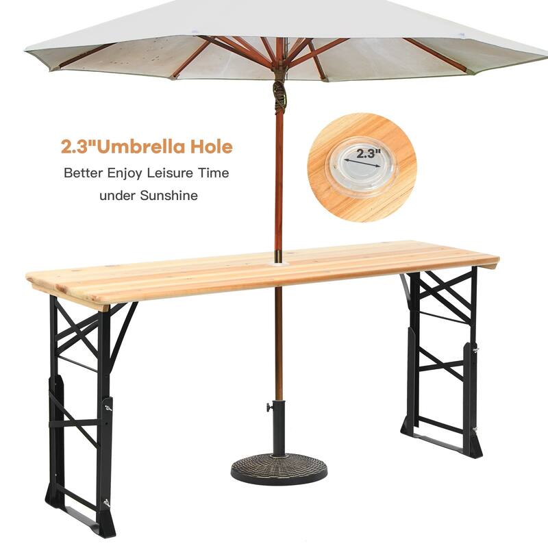 66.5" Outdoor Wood Folding Picnic Table with Adjustable Heights - 66.5" (L) x 20" (W) x 29.5"/41.5" (H)