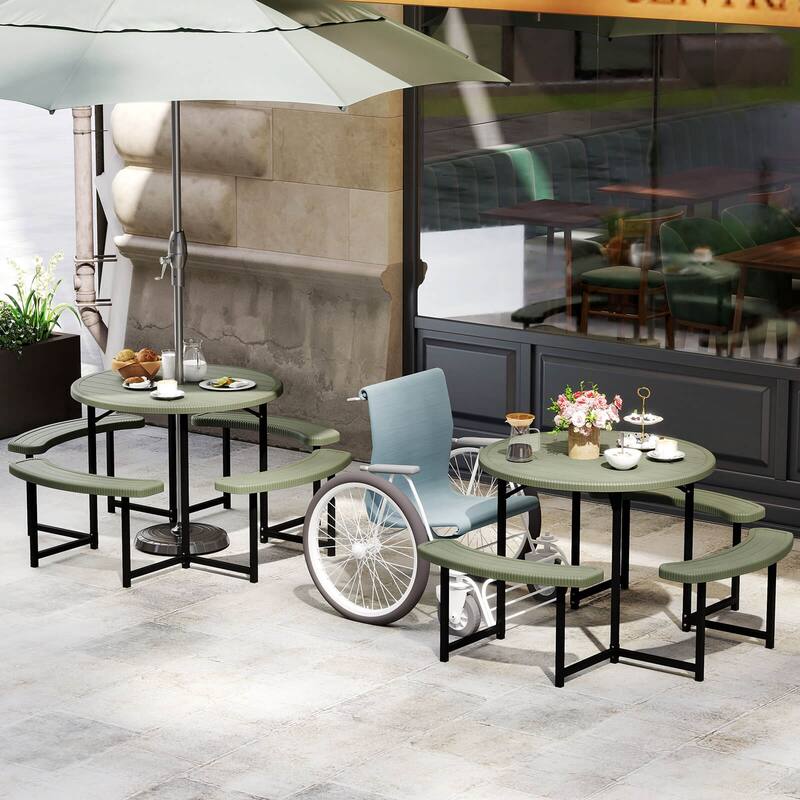 Costway Round Picnic Table Bench Set with 4 Benches Umbrella Hole All - See Details
