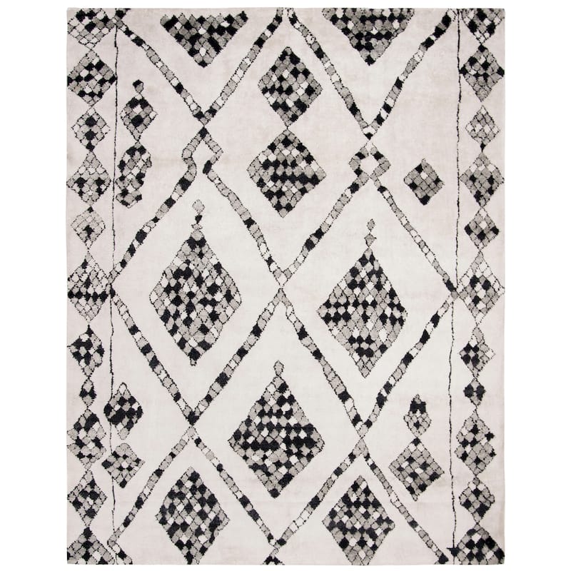 SAFAVIEH Couture Handmade Moroccan Oshra Modern Viscose Rug - 9' x 12' - Ivory/Black