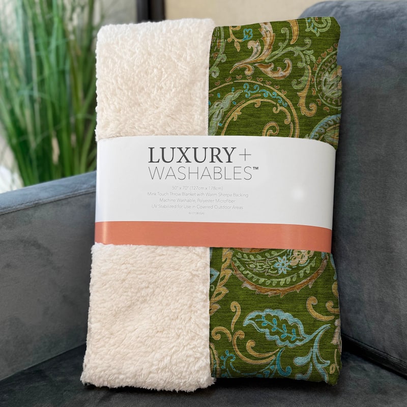 Premium Machine Washable Paisley Sherpa Throw Blanket
