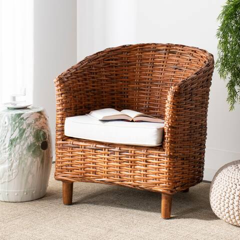 SAFAVIEH Omni Rattan Barrel Chair with Cushion - 29.1" x 27.2" x 32.7"