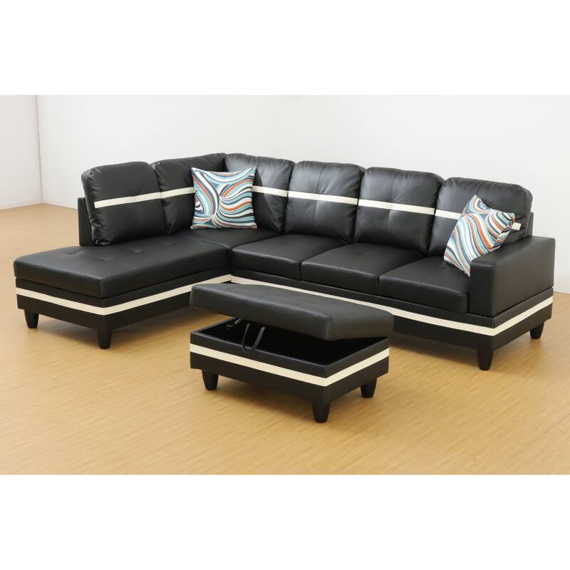 KISRAIS 103" Wide 3-Piece Vegan Leather Sectional Sofa Set - 103.5"W*74.5"D*35"H