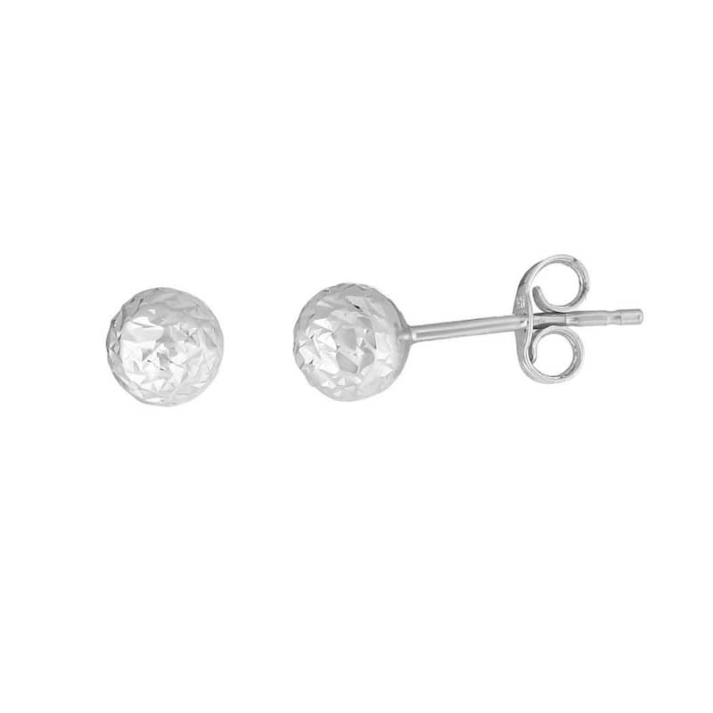 Curata 14k White Gold 5mm Sparkle Cut Ball Post Earrings