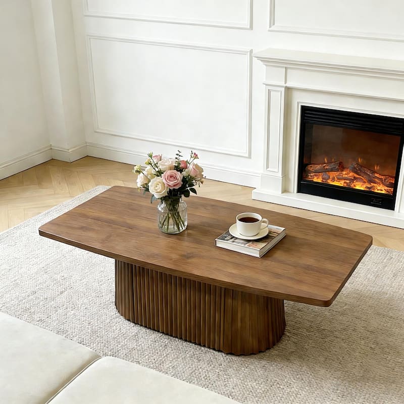 47.2" Coffee Table with Fluted Pedestal, Mid Century Modern Center Table