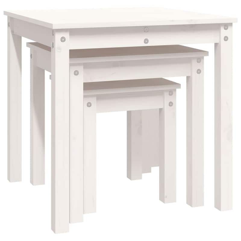 vidaXL Nesting Table White Solid pine wood Small Stackable - 21.7 x 21.7 x 21.7 in