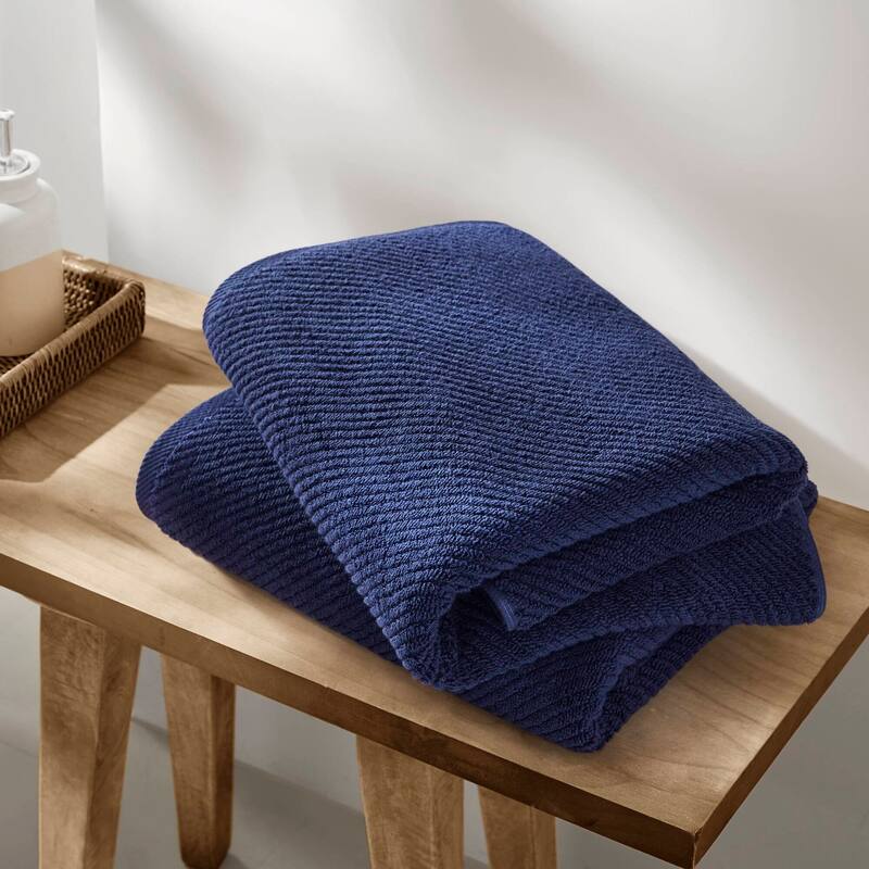 Madison Park Diagonal Ribbed Cotton Quick Dry Towel Set - 4 Bath Towels:30"W x 56"L - Navy
