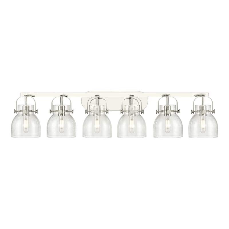 Innovations Lighting 423-6W-10-46 Pilaster II Bell Vanity Pilaster II - Polished Nickel / Seedy