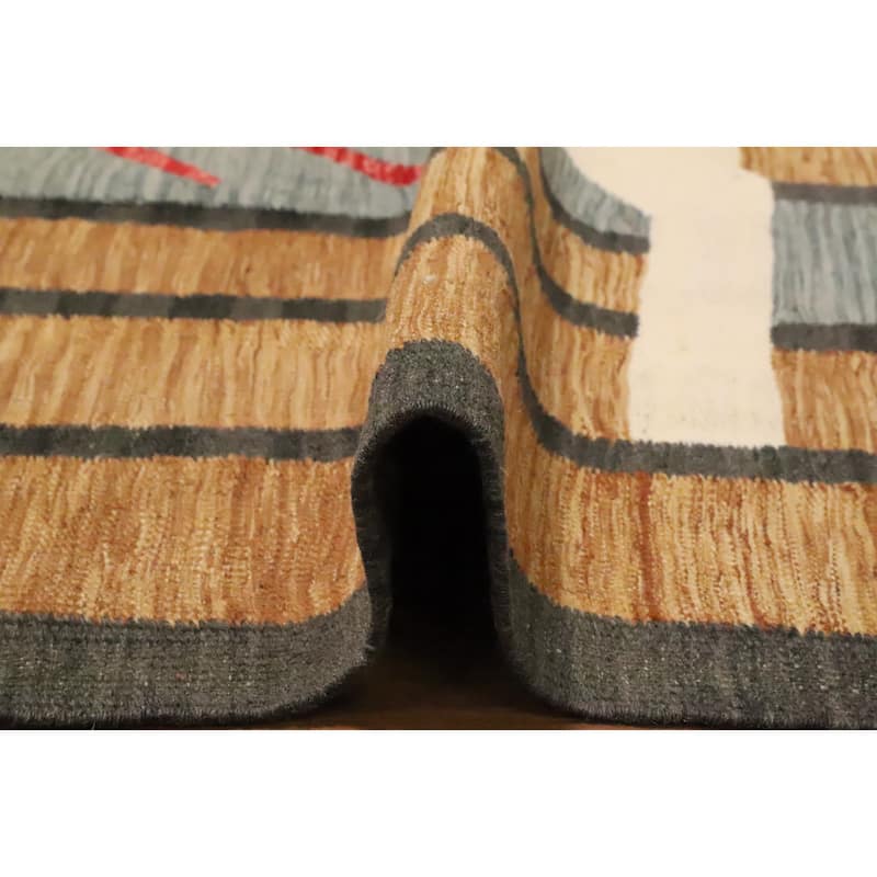 Hand Woven Oriental 100% Wool Carpet Southwestern Modern Multi-Colored Kilim Area Rug - 8' 7'' X 6' 1''