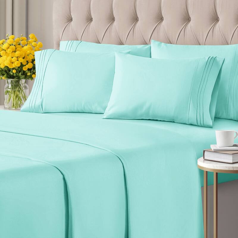 CGK Linens 6 Piece Solid Deep Pockets Microfiber, Easy-Fit Bed Sheet Set - Full - Spa Blue