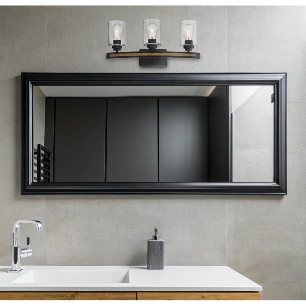 Westinghouse Lighting Broomall Three Light Wall Fixture, Matte Black Finish with Barnwood Accents, Clear Seeded Glass - 3-Light