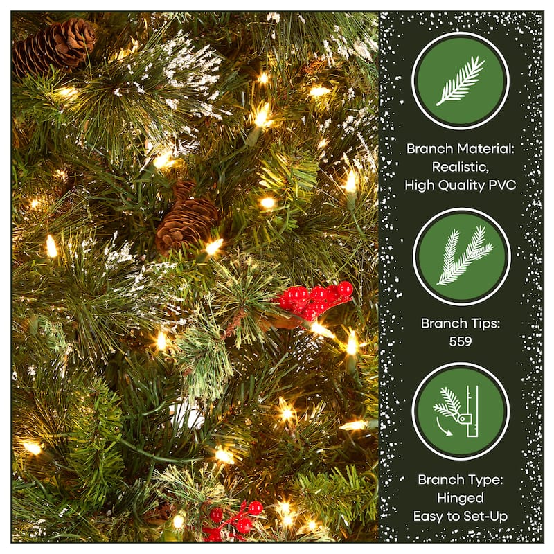 National Tree Company 6.5 ft Pre-lit Wintry Pine Artificial Christmas Tree with 550 Clear Lights, Includes Metal Stand