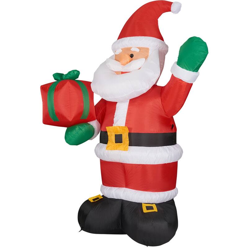 Christmas Time 10-Ft. Tall Santa Claus Holding Gift, Prelit Outdoor Christmas Inflatable with Storage Bag