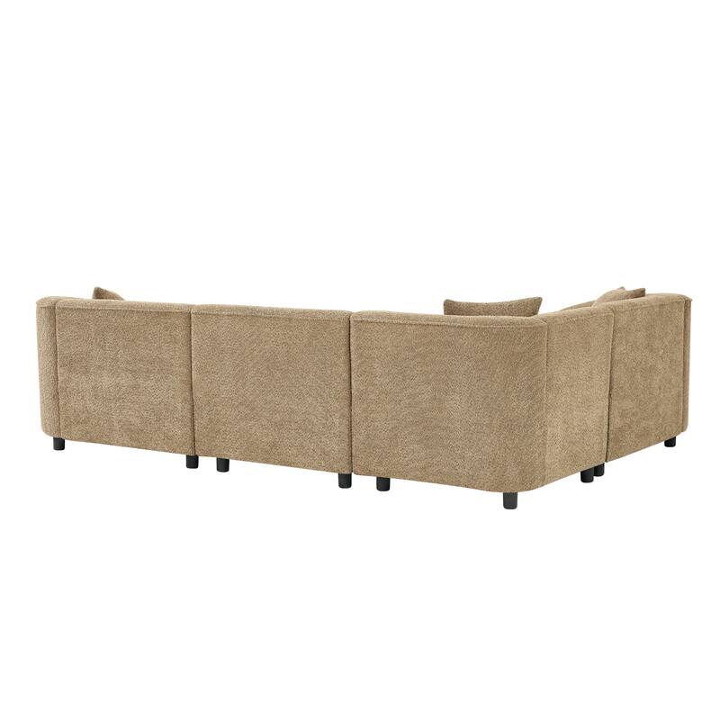 L-Shaped Curved Sectional Sofa, Boucle Upholstered 4-Seater Sofa, Corner Sofa with Pillows for Living Room, Apartment