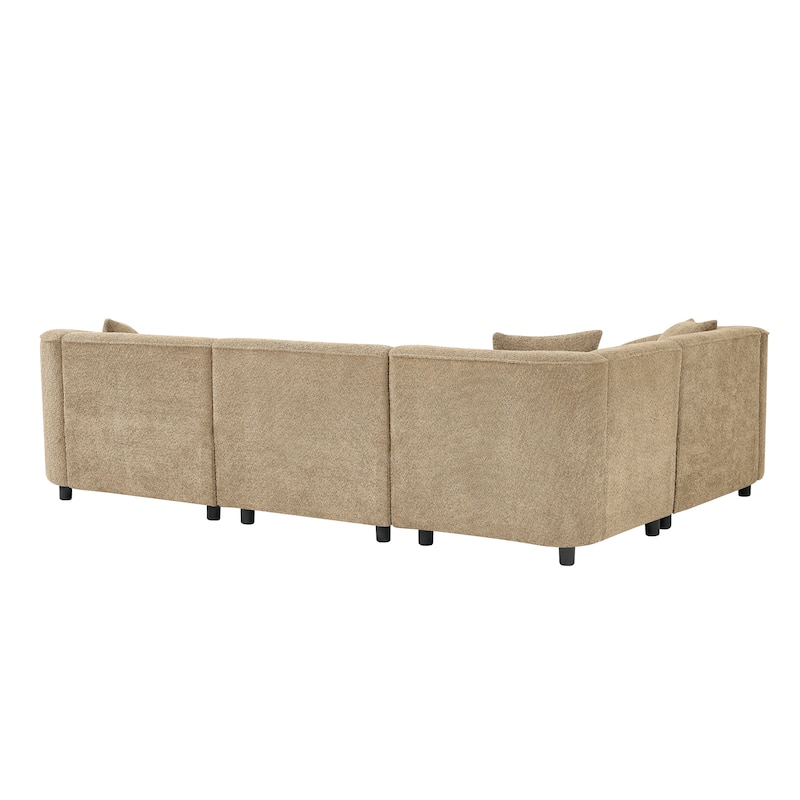 Roomfitters 104" L-Shaped Curved Bouclé Sectional Sofa, 4-Seater Modern Contemporary Couch for Living Room