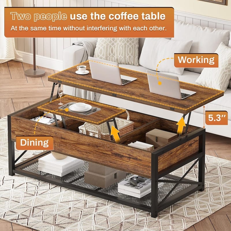 Coffee Table Lift Top 2 Drawers Hidden Compartment for Living Room